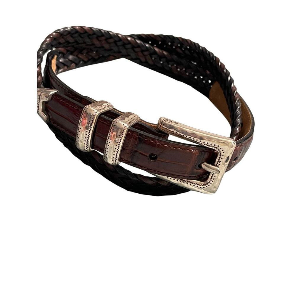 Brighton Vintage Braided Leather With Silver Buckle size Medium Belt